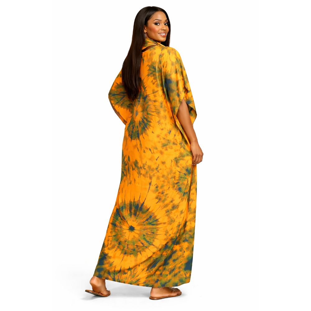 Vibrant Tie Dye Maxi Kaftan with Matching Headwrap